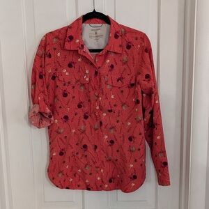 Royal Robbins Women Insect Shield Top Small Floral Outdoor Hike Fish Long Sleeve